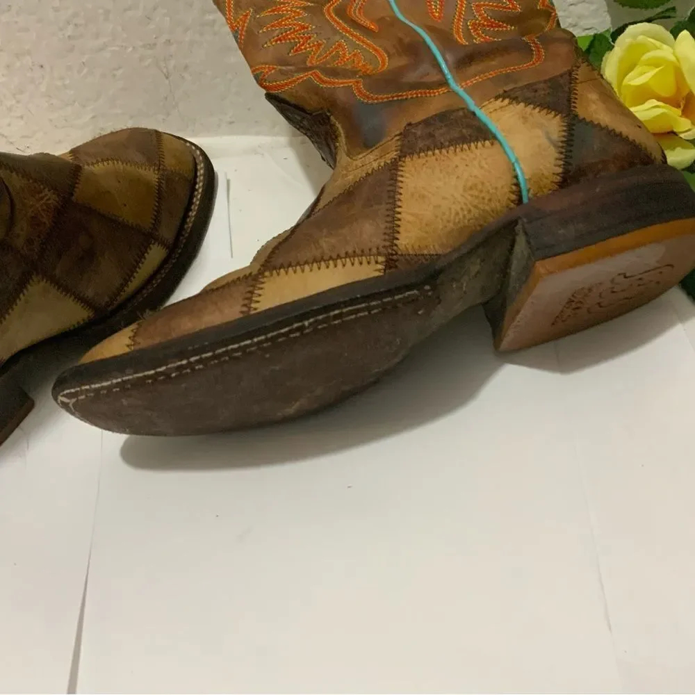 Anderson Bean Crazy Train Western Boots Patchwork 1053 Youth/Kids Size 12